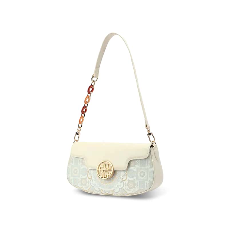 Octagonal Gradient Brocade White Luxury Shoulder Bag