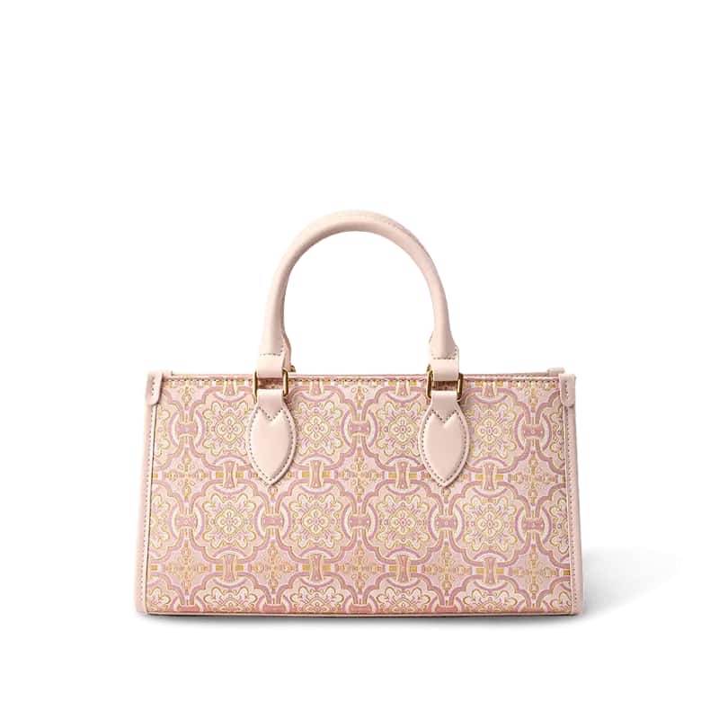Song Brocade Leather Handbag – Pink & Gold DingSheng Motif