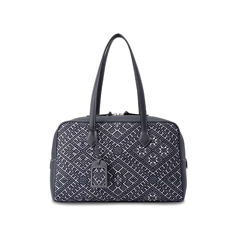 Zhuang Brocade  Flying Swallow Motif  Embroidered Leather Handbag