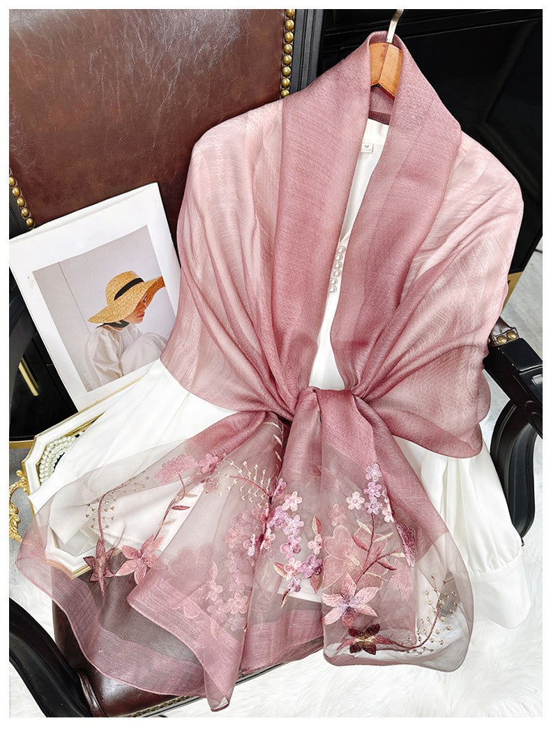Vibrant Cherry Blossom Light Purple Su Embroidery Scarf (2026) – Luxury Silk Blend Shawl