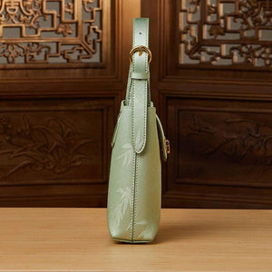 Embossed Leather Green Bamboo Leaf Phone Bag - SinoCultural -- P220621
