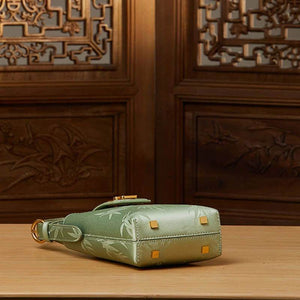 Embossed Leather Green Bamboo Leaf Phone Bag - SinoCultural -- P220621