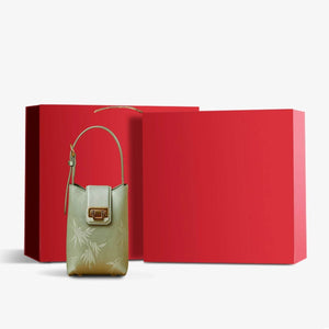 Embossed Leather Green Bamboo Leaf Phone Bag - SinoCultural -- P220621