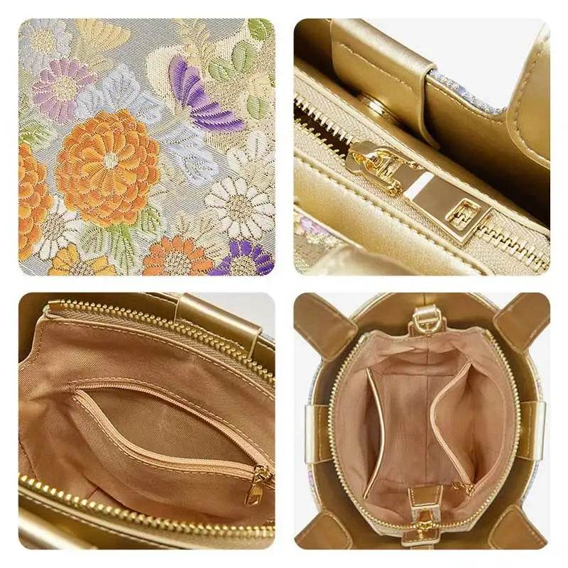 Embroidery Exquisite Floral Luxe Gold Basket Bag - SinoCultural -- P170605