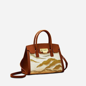 Embroidery Leather Elegant Birkin Handbag Cloud Mountain - SinoCultural -- P120659-1