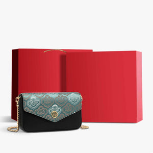 Embroidery Leather Flap Clutch Bag Auspicious Clouds Handbag - SinoCultural -- 1245251-5