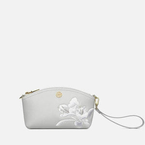 Embroidery Leather Grey Camellia Women Handbag Wallet - SinoCultural -- P220248-3