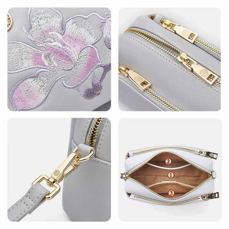 Embroidery Leather Purple Bauhinia Hand Clutch Wallet - SinoCultural -- P220276