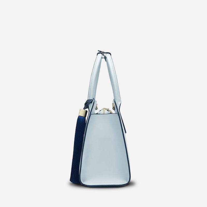 Embroidery Leather Tote Bag Blue Orchid with Pendant - SinoCultural -- P120452