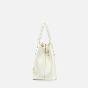 Embroidery Leather Tote Bag White Blooming Peony - SinoCultural -- P120436