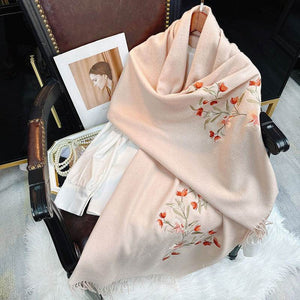 Embroidery 100% Pure Cashmere Scarf Elegant Winter Accessory 200x60 cm - SinoCultural -- HYFSJ039