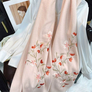 Embroidery 100% Pure Cashmere Scarf Elegant Winter Accessory 200x60 cm - SinoCultural -- HYFSJ039