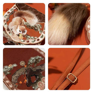 Embroidery Retro Crossbody Phone Wallet Squirrel and Hazel - SinoCultural -- PWCD195