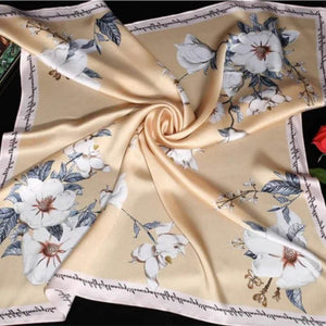 100% Mulberry Silk Floral Silk Square Scarf 90x90cm - SinoCultural -- HYFSJ009-2