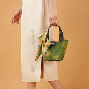 Xiangyunsha Silk Dark Green Bucket Bag with Scarf - SinoCultural -- P170203