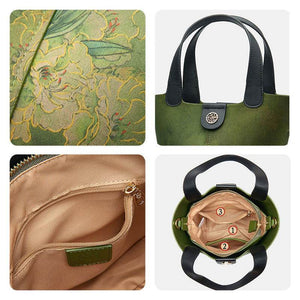 Xiangyunsha Silk Dark Green Bucket Bag with Scarf - SinoCultural -- P170203