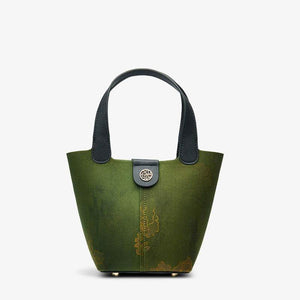 Xiangyunsha Silk Dark Green Bucket Bag with Scarf - SinoCultural -- P170203