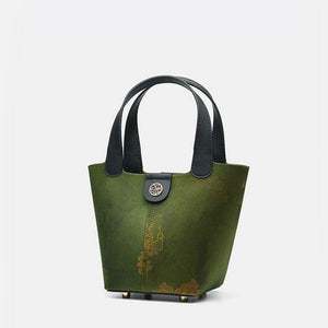 Xiangyunsha Silk Dark Green Bucket Bag with Scarf - SinoCultural -- P170203