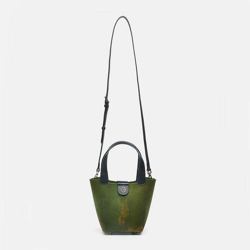 Xiangyunsha Silk Dark Green Bucket Bag with Scarf - SinoCultural -- P170203