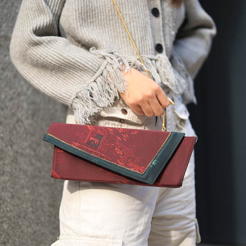 Ultra-Light Envelope Clutch Handbag in Recycled Fabric with Hualuo Silk 216g - SinoCultural -- GD1202