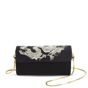 Ultra-Light Loong Silk Embroidery Black Evening Bag Recycled Fabric 154g - SinoCultural -- GD1207
