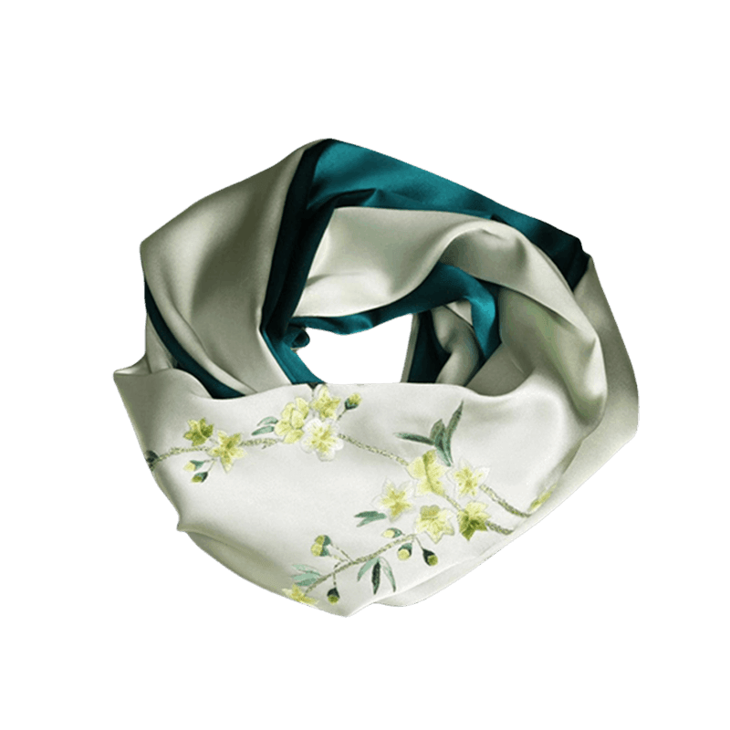 Handcrafted Embroidery Silk Scarf Luxurious 16 Momme Design 155x35cm - SinoCultural -- HYFSJ001-2