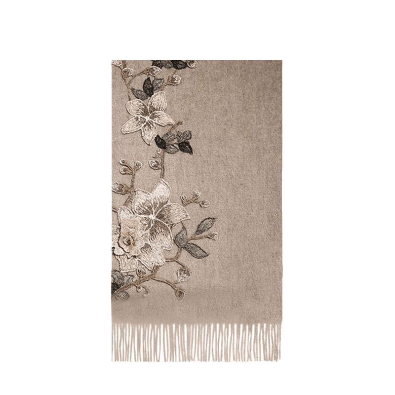 Handcrafted Su Embroidery Cashmere Scarf Premium Quality 200x60cm - SinoCultural -- HYFSJ012-1