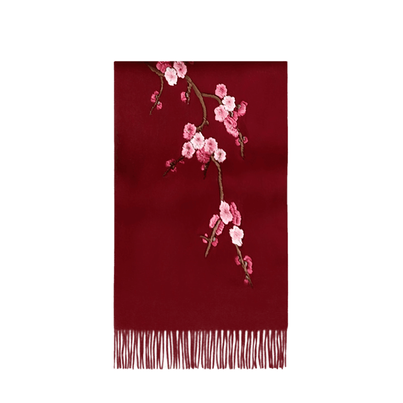 Handcrafted Su Embroidery Cashmere Scarf Luxury 190x30cm - SinoCultural -- HYFSJ017-5