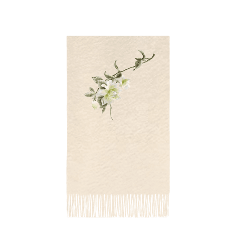 Handcrafted Su Embroidery Cashmere Scarf Luxury 200x70cm - SinoCultural -- HYFSJ020