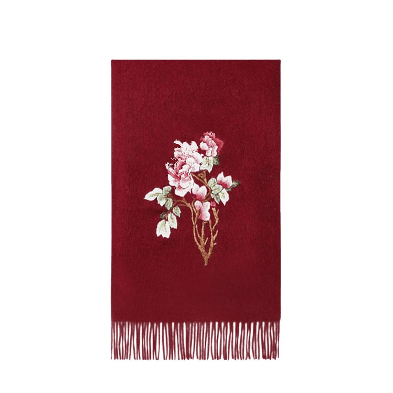 Handcrafted Su Embroidery Cashmere Scarf Warm Winter 200x70cm - SinoCultural -- HYFSJ022-2