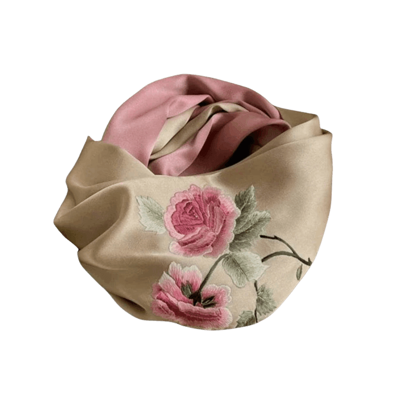 Handmade Su Embroidery 16 Momme Silk Scarf Peony 155x35cm - SinoCultural -- HYFSJ027A02