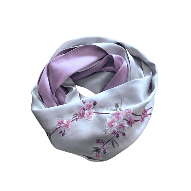 Handmade Su Embroidery 16 Momme Silk Scarf Orchid 155x35cm - SinoCultural -- HYFSJ031A03