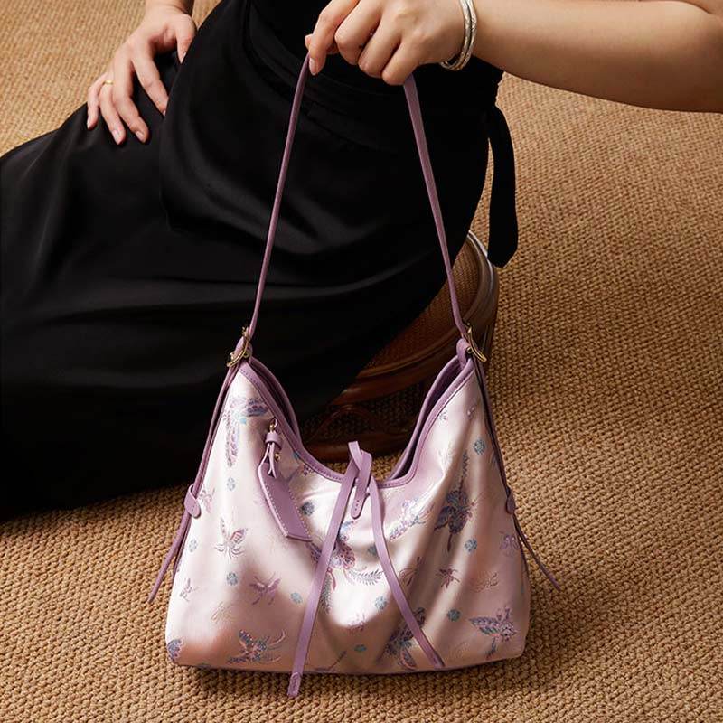Handcraft Brocade Jacquard Purple Large-Capacity Chinoiserie Tote Bag - SinoCultural -- P27060604-1