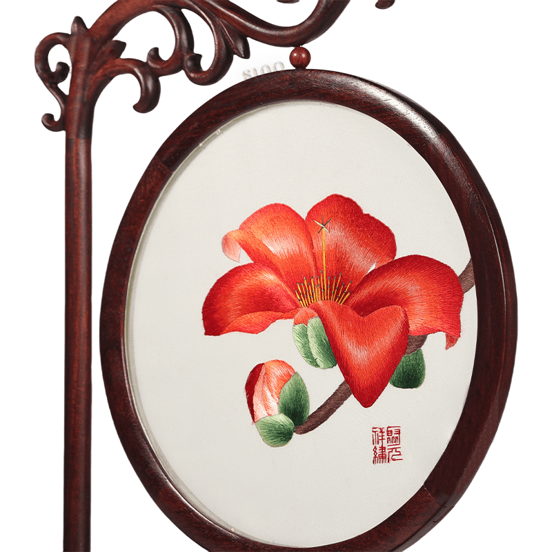 Handcrafted Embroidery Kapok Flower Tabletop Decoration for Living Room - SinoCultural -- JZSX002A06