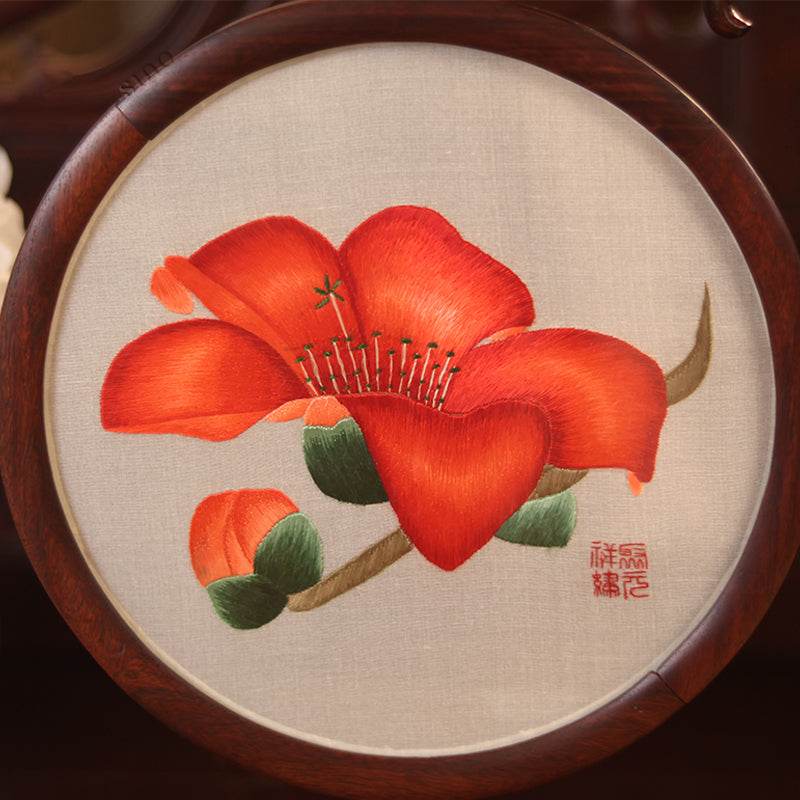 Handcrafted Embroidery Kapok Flower Tabletop Decoration for Living Room - SinoCultural -- JZSX002A06