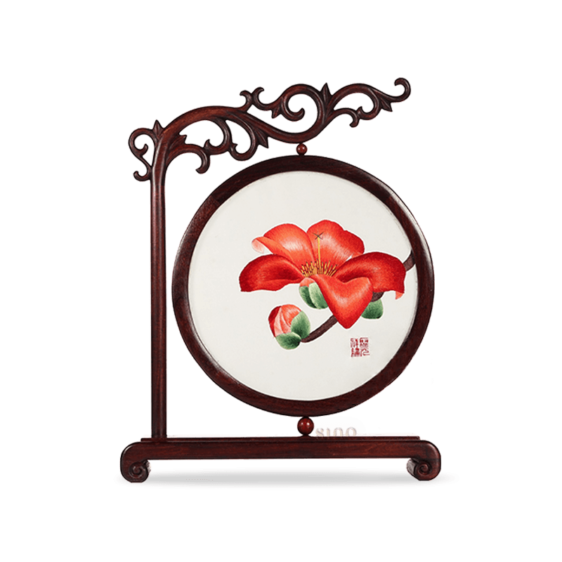 Handcrafted Embroidery Kapok Flower Tabletop Decoration for Living Room - SinoCultural -- JZSX002A06