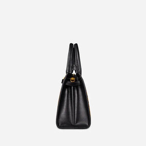 Handmade Xiangyunsha Silk Black Leather Kelly Bag Chinese Painting - SinoCultural -- W4188-2