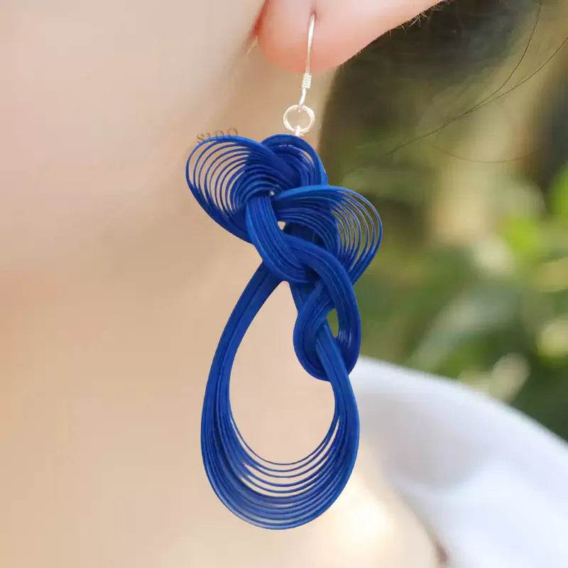Handmade Klein Blue Dangle Earrings - Chinoiserie Bamboo Hoop Gift - SinoCultural -- ZBXK-A1-0240