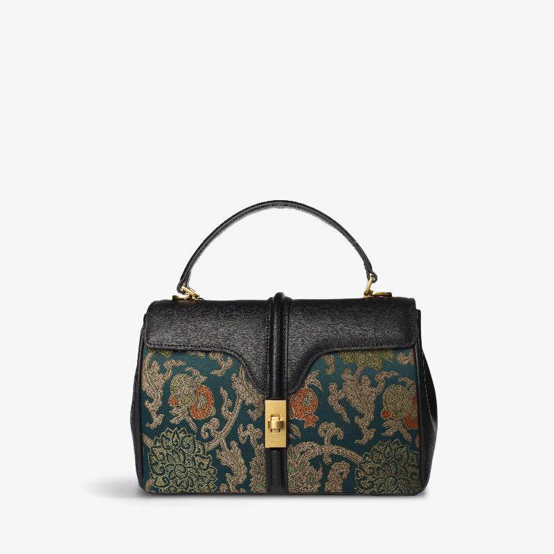 Sinocultural Handmade Song Brocade Chinoiserie Leather Bag Clutch Bag - SinoCultural -- W3085-2