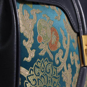 Sinocultural Handmade Song Brocade Chinoiserie Leather Bag Clutch Bag - SinoCultural -- W3085-2
