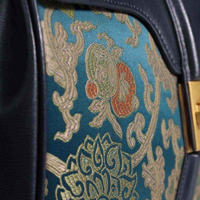 Sinocultural Handmade Song Brocade Chinoiserie Leather Bag Clutch Bag - SinoCultural -- W3085-2