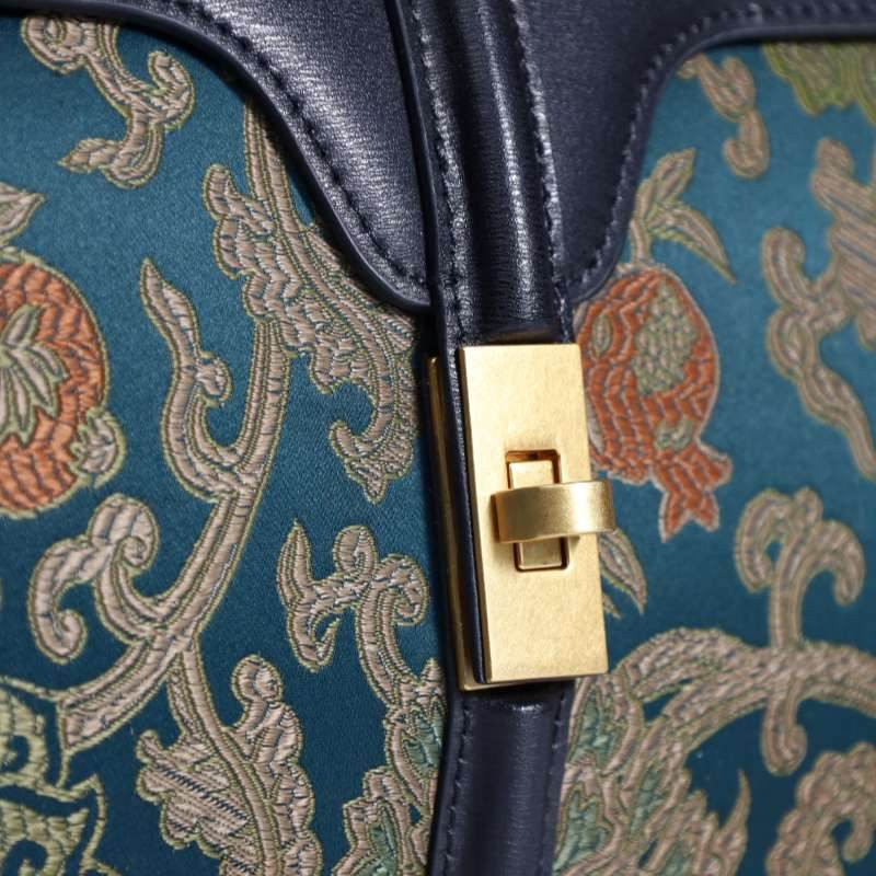 Sinocultural Handmade Song Brocade Chinoiserie Leather Bag Clutch Bag - SinoCultural -- W3085-2