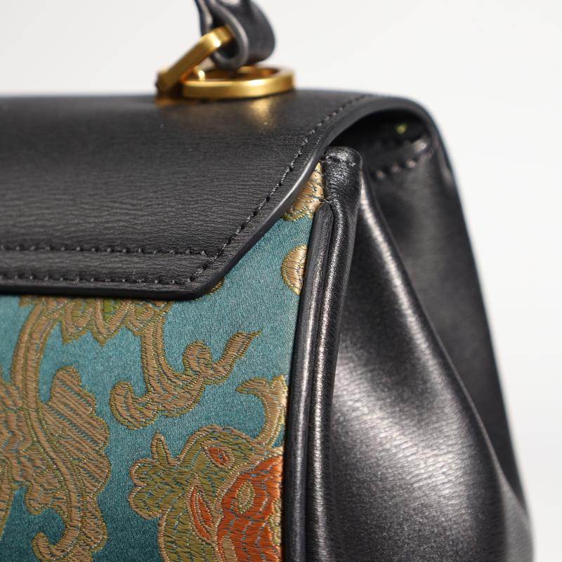 Sinocultural Handmade Song Brocade Chinoiserie Leather Bag Clutch Bag - SinoCultural -- W3085-2
