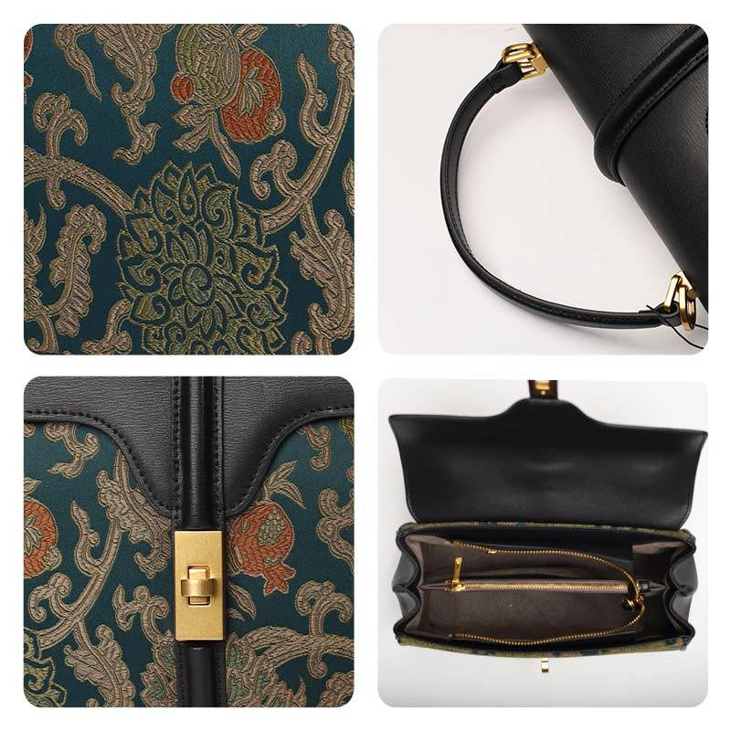 Sinocultural Handmade Song Brocade Chinoiserie Leather Bag Clutch Bag - SinoCultural -- W3085-2