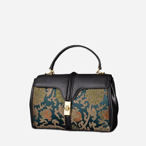 Sinocultural Handmade Song Brocade Chinoiserie Leather Bag Clutch Bag - SinoCultural -- W3085-2