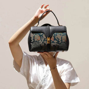 Sinocultural Handmade Song Brocade Chinoiserie Leather Bag Clutch Bag - SinoCultural -- W3085-2
