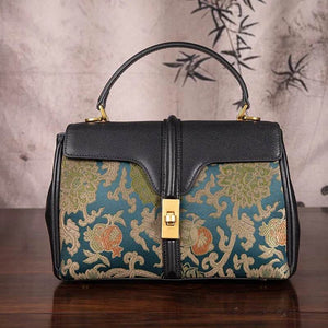 Sinocultural Handmade Song Brocade Chinoiserie Leather Bag Clutch Bag - SinoCultural -- W3085-2
