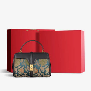 Sinocultural Handmade Song Brocade Chinoiserie Leather Bag Clutch Bag - SinoCultural -- W3085-2