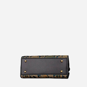 Handmade Song Brocade Chinoiserie Leather Kelly Bag Twining Flowers - SinoCultural -- W4188-1