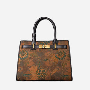 Handmade Song Brocade Chinoiserie Vintage Brown Kelly Bag - SinoCultural -- W4188-3